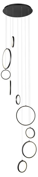 Designové závěsné svítidlo černé 9-světelné vč. LED 3-stupňové stmívatelné - Vide Anella