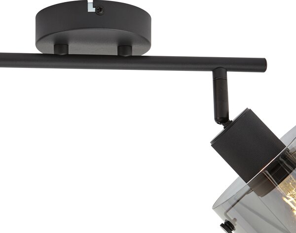 Designový stropní reflektor černý s kouřovým sklem 2-světla - Domo