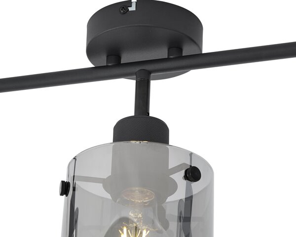 Designové stropní bodové svítidlo černé s kouřovým sklem 3-světelné - Domo