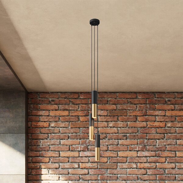 Creative cables Závěsná lampa se 3 světly, textilním kabelem a dvojitým kovovým stínidlem Tub-E14 Barva: Matná bílá-matná měď, Montáž: Sestavený