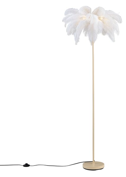 Art Deco stojací lampa béžová s bílými pírky - Peahen