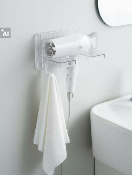Sinsay - Koupelnový držák na fén s háčky - bílá