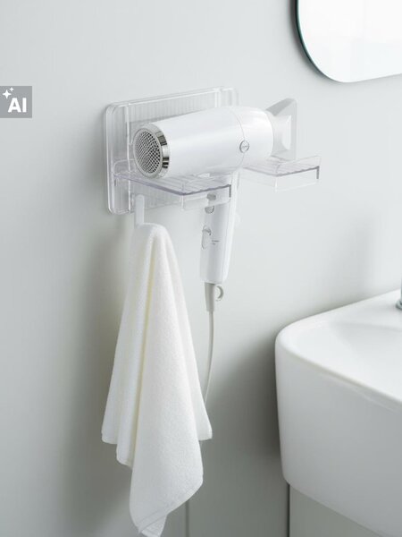 Sinsay - Koupelnový držák na fén s háčky - bílá