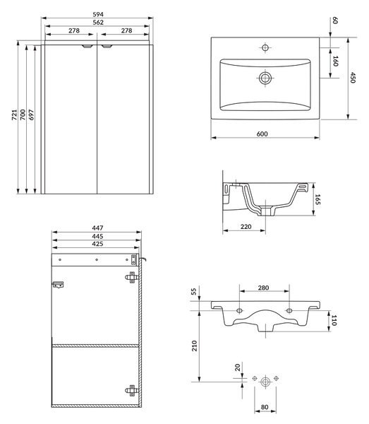 Cersanit Ovida umyvadla se skříňkou 60 cm bílá S4047-002