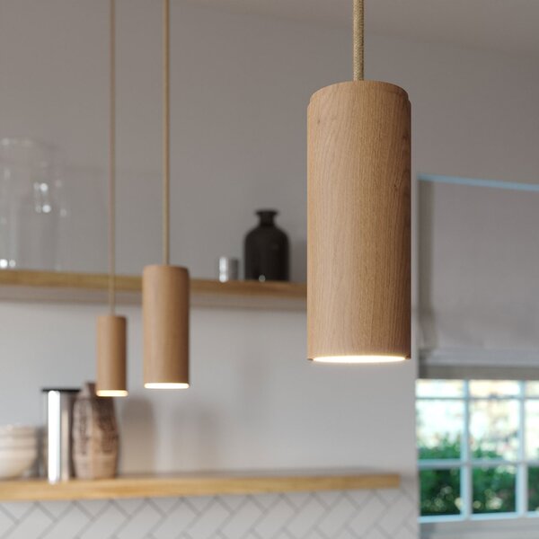 Creative cables Závěsná lampa s textilním kabelem a dřevěným stínidlem Tub-E14 Barva: Neutrální