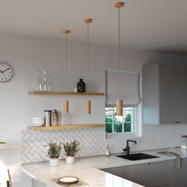 Creative cables Závěsná lampa s textilním kabelem a dřevěným stínidlem Tub-E14 Barva: Neutrální