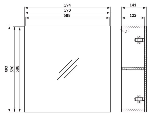 Cersanit Ovida skříňka 59.4x14.1x59.2 cm se zrcadlem dub S1058-015