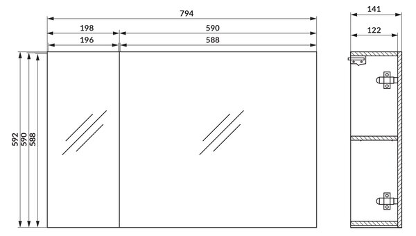 Cersanit Ovida skříňka 79.4x14.1x59.2 cm se zrcadlem dub S1058-016