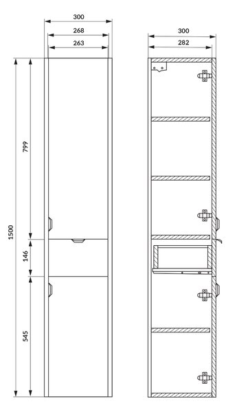 Cersanit Ovida skříňka 30x30x150 cm boční závěsná dub S1058-012