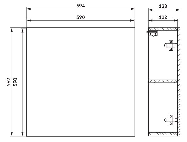 Cersanit Ovida skříňka 59.4x13.8x59.2 cm boční závěsná bílá S1058-006