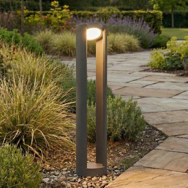 Lucande LED světlo na sloupku Dylen, šedé, kov, 80 cm, IP65, Černá, Hliník, Moderní