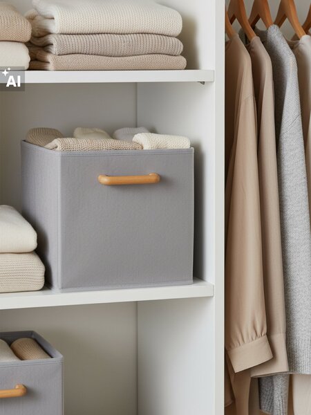 Sinsay - Skládací úložný box s dřevěnou rukojetí - šedá