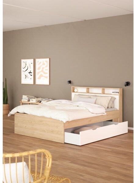 Dvoulůžková postel v dekoru dubu s úložným prostorem bez roštu 140x200 cm v přírodní barvě Ikast – Tvilum