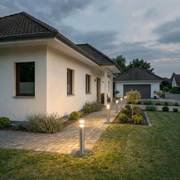 Lindby LED osvětlení cesty Lanea, 60 cm, šedá, nerezová ocel, IP44, Hliník / šedá / zinek, Nerezová ocel, Moderní