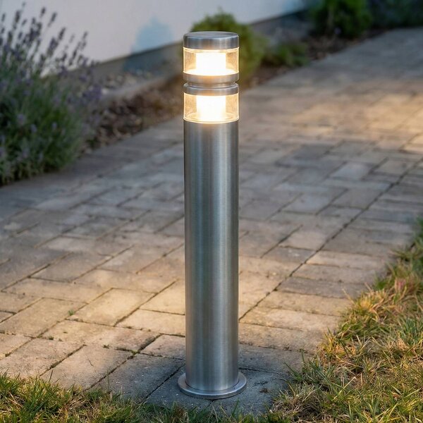 Lindby LED osvětlení cesty Lanea, 60 cm, šedá, nerezová ocel, IP44, Hliník / šedá / zinek, Nerezová ocel, Moderní