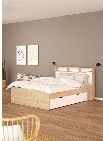 Dvoulůžková postel v dekoru dubu s úložným prostorem bez roštu 140x200 cm v přírodní barvě Ikast – Tvilum