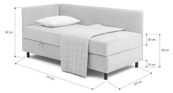 Modrá čalouněná jednolůžková postel s úložným prostorem s matrací 90x200 cm Avela – Bonami Selection