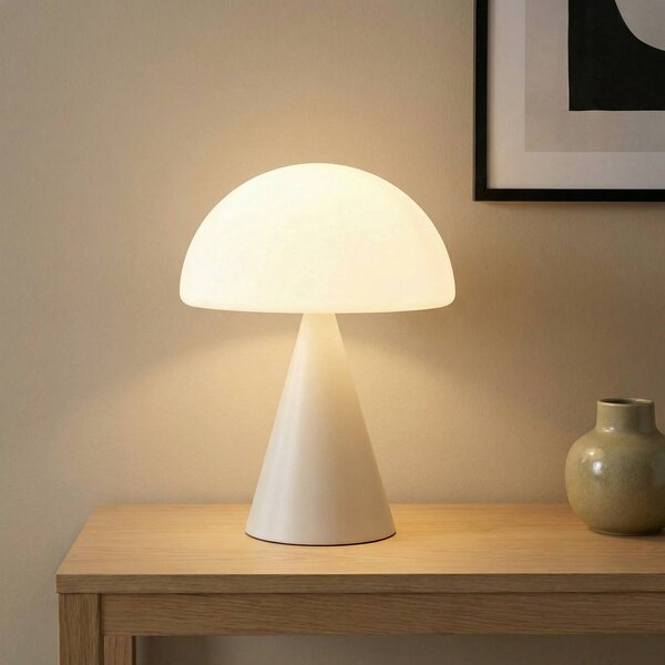 Fabas Luce LED stolní lampa Blip, bílá, sklo, dotykový stmívač, stmívatelný, Bílá / opál, Obývací pokoj / jídelna, Sklo, Moderní