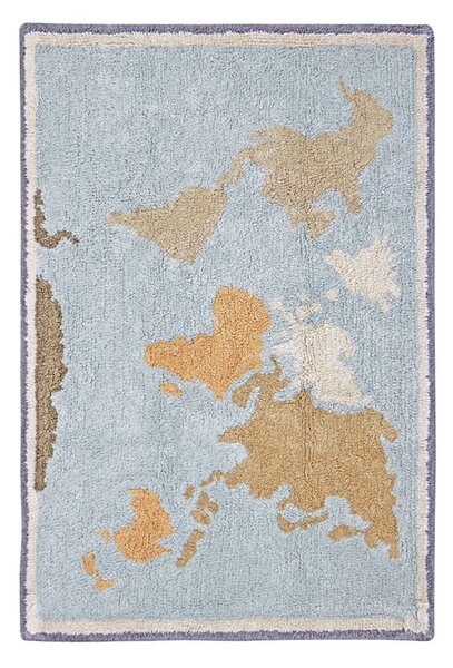 Modro-béžový pratelný ručně tkaný bavlněný dětský hrací koberec 70x100 cm Mini Worldmap – Lorena Canals
