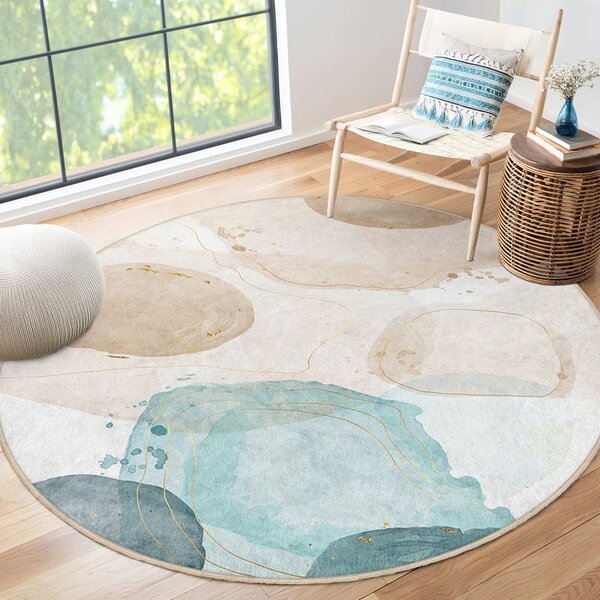Modro-béžový pratelný kulatý koberec ø 100 cm Puddle – Mila Home
