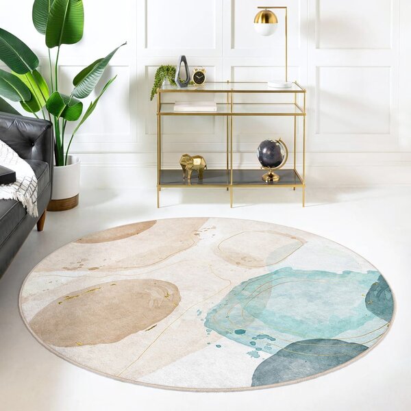 Modro-béžový pratelný kulatý koberec ø 100 cm Puddle – Mila Home