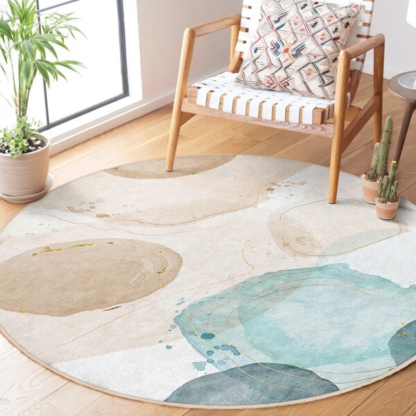 Modro-béžový pratelný kulatý koberec ø 100 cm Puddle – Mila Home