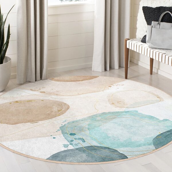 Modro-béžový pratelný kulatý koberec ø 100 cm Puddle – Mila Home