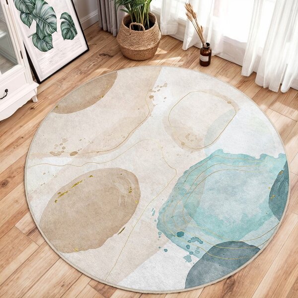 Modro-béžový pratelný kulatý koberec ø 100 cm Puddle – Mila Home