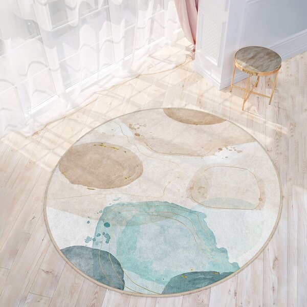 Modro-béžový pratelný kulatý koberec ø 100 cm Puddle – Mila Home
