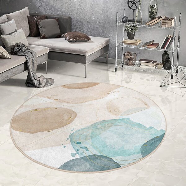 Modro-béžový pratelný kulatý koberec ø 100 cm Puddle – Mila Home