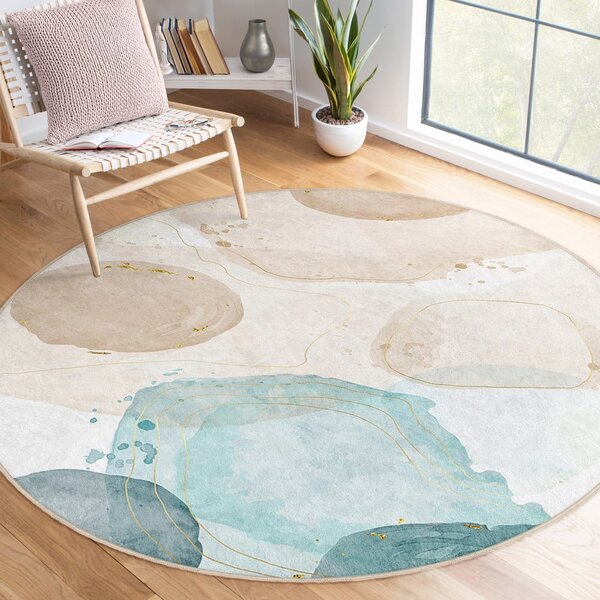 Modro-béžový pratelný kulatý koberec ø 100 cm Puddle – Mila Home