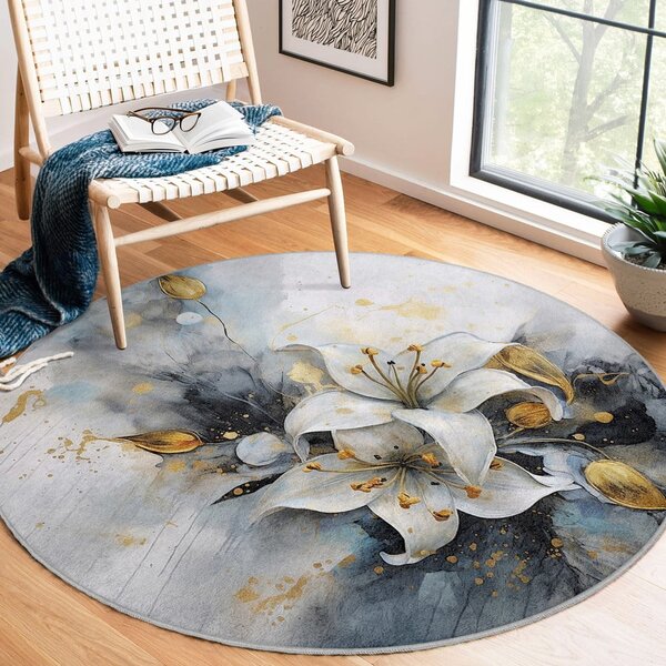 Modro-šedý pratelný kulatý koberec ø 80 cm Golden Lilly – Mila Home