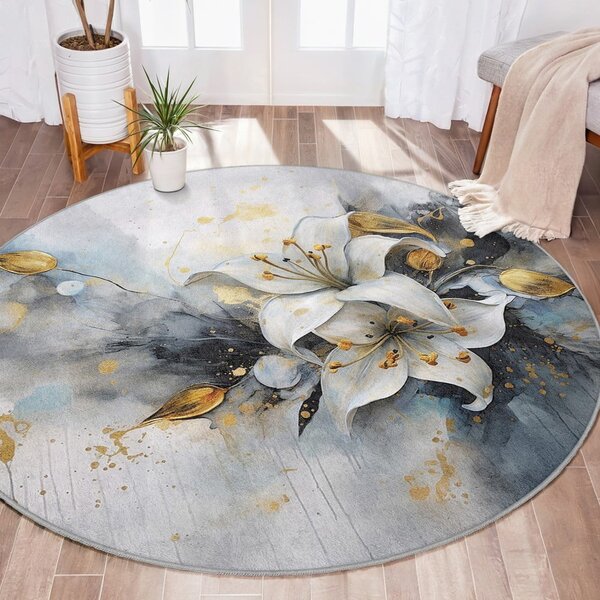 Modro-šedý pratelný kulatý koberec ø 80 cm Golden Lilly – Mila Home
