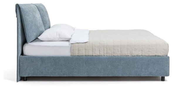Modrá čalouněná dvoulůžková postel s úložným prostorem s roštem 160x200 cm Myra Pillow – Bonami Selection