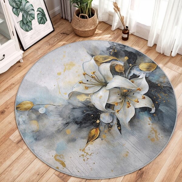 Modro-šedý pratelný kulatý koberec ø 80 cm Golden Lilly – Mila Home