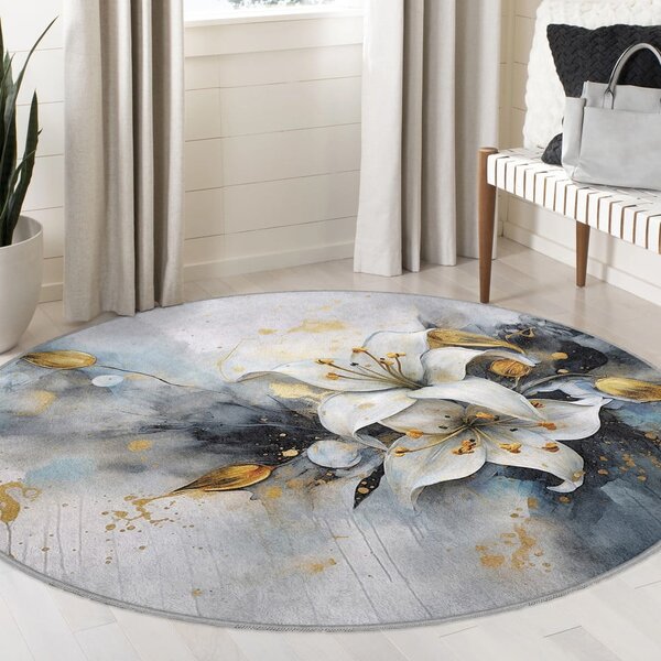 Modro-šedý pratelný kulatý koberec ø 80 cm Golden Lilly – Mila Home