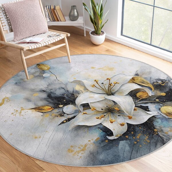 Modro-šedý pratelný kulatý koberec ø 80 cm Golden Lilly – Mila Home