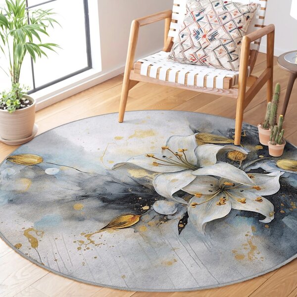 Modro-šedý pratelný kulatý koberec ø 80 cm Golden Lilly – Mila Home