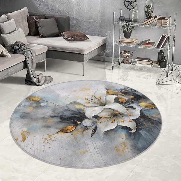Modro-šedý pratelný kulatý koberec ø 80 cm Golden Lilly – Mila Home