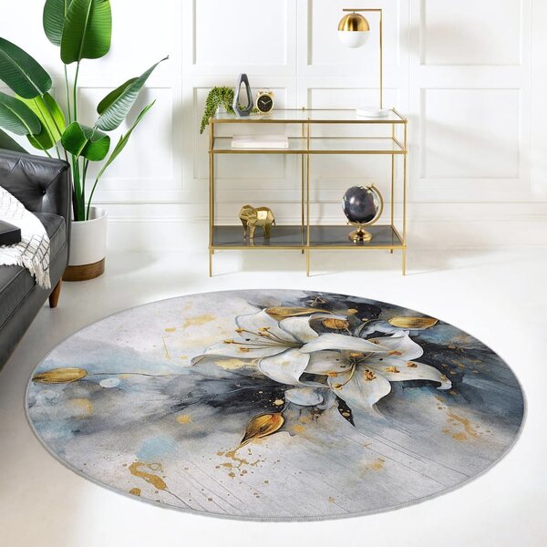 Modro-šedý pratelný kulatý koberec ø 80 cm Golden Lilly – Mila Home