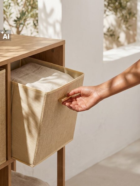 Sinsay - Úložný box s pleteným předním dílem - béžová