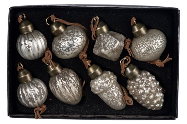 Lene Bjerre Sada skleněných ozdob Edel Antique Silver - 8 ks LB371