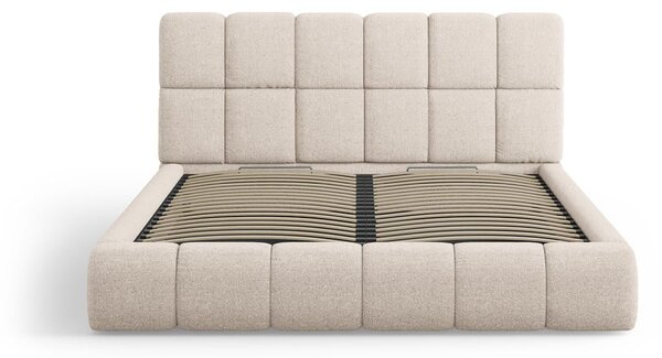 Béžová čalouněná dvoulůžková postel s úložným prostorem s roštem 160x200 cm Bellis – Micadoni Home