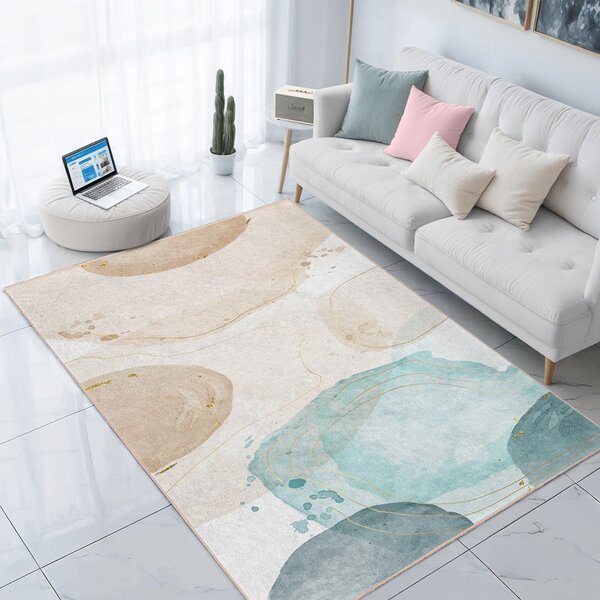 Krémovo-tyrkysový pratelný běhoun 80x200 cm Puddle – Mila Home