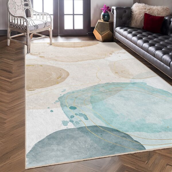 Krémovo-tyrkysový pratelný běhoun 80x200 cm Puddle – Mila Home