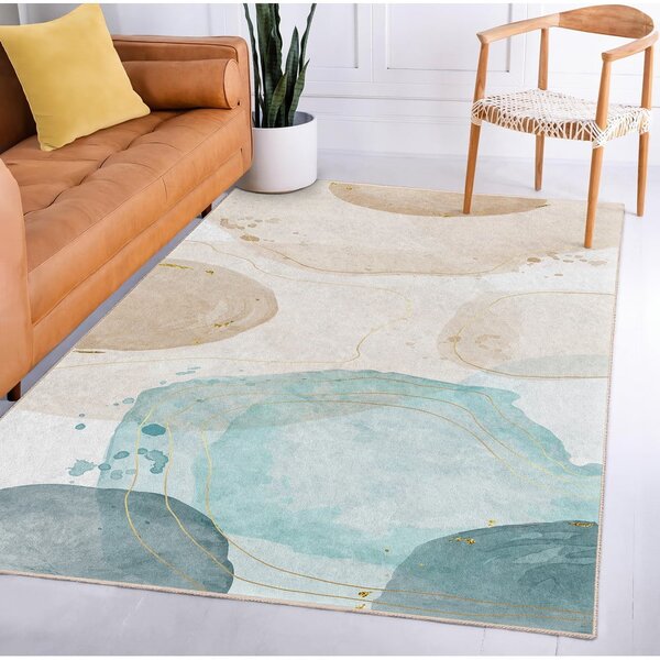 Krémovo-tyrkysový pratelný běhoun 80x200 cm Puddle – Mila Home
