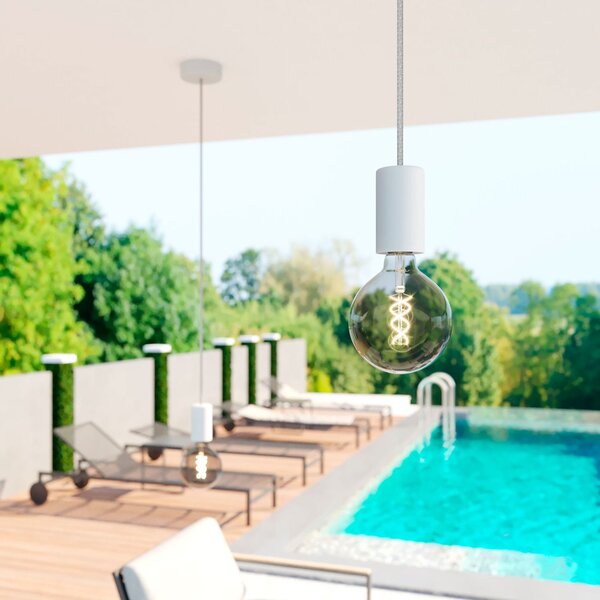 Creative cables EIVA elegant - závěsná lampa IP65 do exteriéru s textilním kabelem, silikonovým baldachýnem a objímkou, voděodolná Barva: Šedá