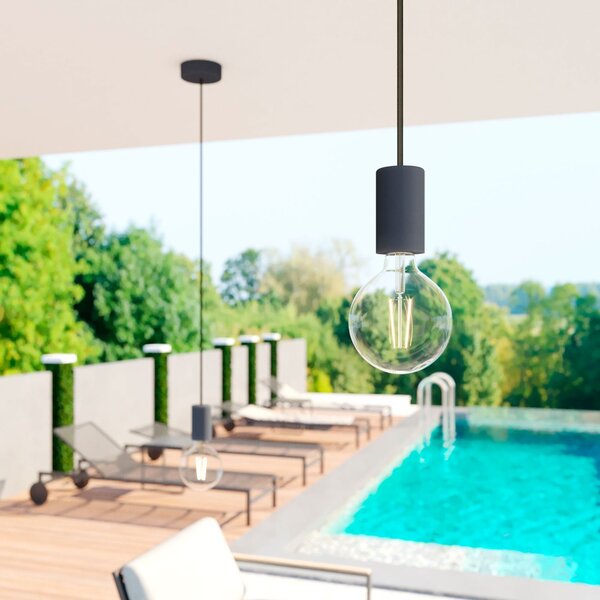 Creative cables EIVA elegant - závěsná lampa IP65 do exteriéru s textilním kabelem, silikonovým baldachýnem a objímkou, voděodolná Barva: Šedá