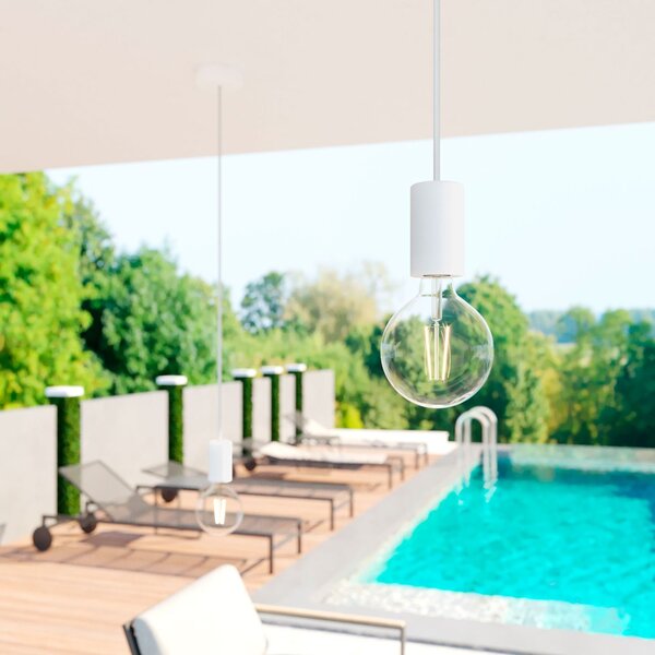 Creative cables EIVA elegant - závěsná lampa IP65 do exteriéru s textilním kabelem, silikonovým baldachýnem a objímkou, voděodolná Barva: Šedá