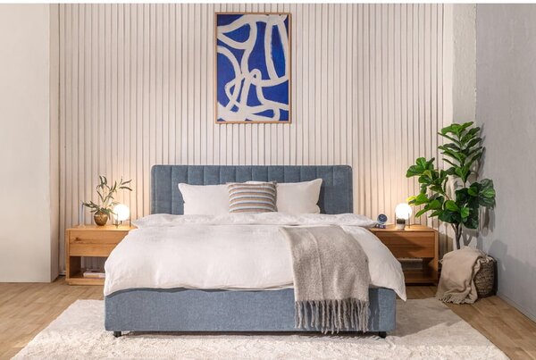 Modrá čalouněná dvoulůžková postel s úložným prostorem s roštem 160x200 cm Myra Slim Line – Bonami Selection
